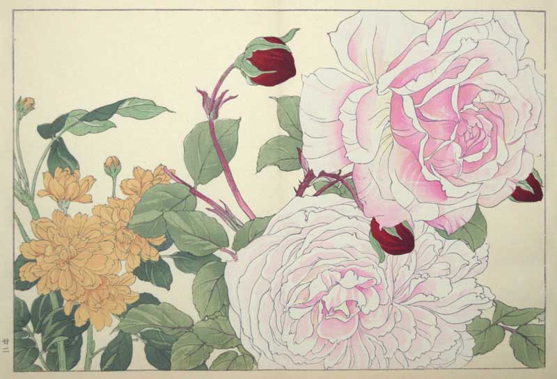 Japanese Woodblock Roses